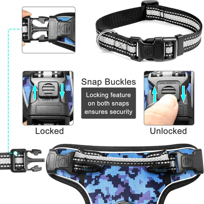 Adjustable No-Pull Dog Harness with Reflective Oxford Vest and Collar, Front/Back Leash Clips, Ideal for Small to Extra Large Dogs, Features Easy Control Handle for Outdoor Walks