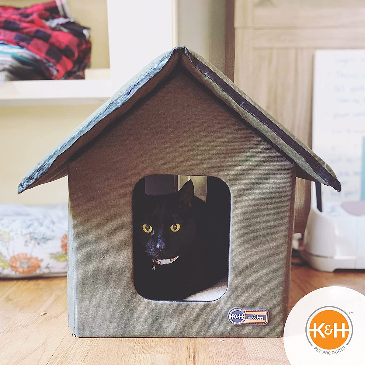 K&H Weatherproof Outdoor Cat Shelter for Pets, Olive
