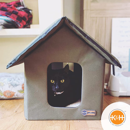 K&H Weatherproof Outdoor Cat Shelter for Pets, Olive