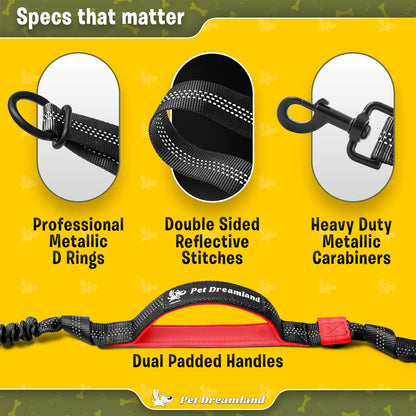 Premium Hands-Free Double Dog Leash for Large Breeds - Tangle-Free Design in Black & Red