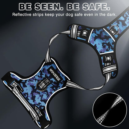 Adjustable No-Pull Dog Harness with Reflective Oxford Vest and Collar, Front/Back Leash Clips, Ideal for Small to Extra Large Dogs, Features Easy Control Handle for Outdoor Walks