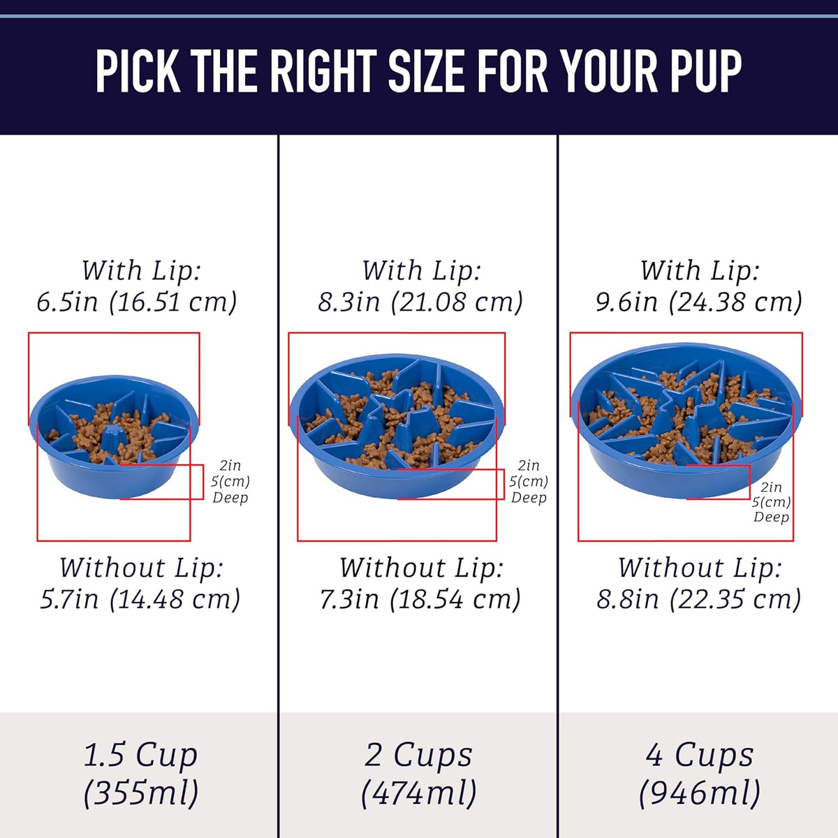 Slow Feeder Dog Bowl, 2 Cup, Puzzle Food Bowl, Gray