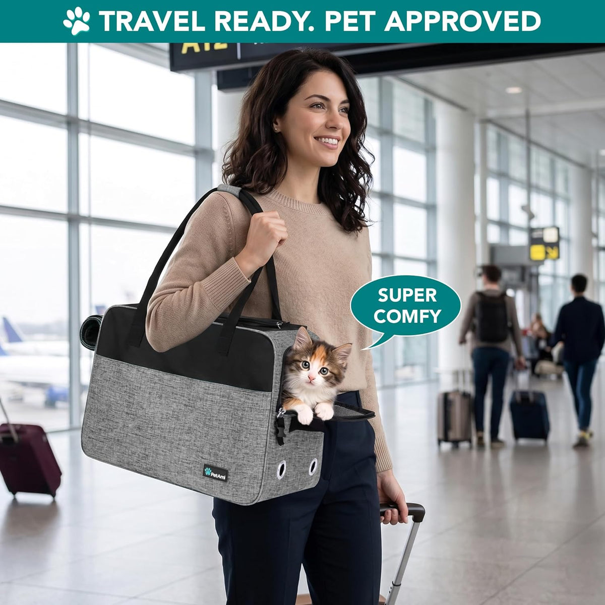 Airline-Approved Grey Small Dog Carrier with Pockets