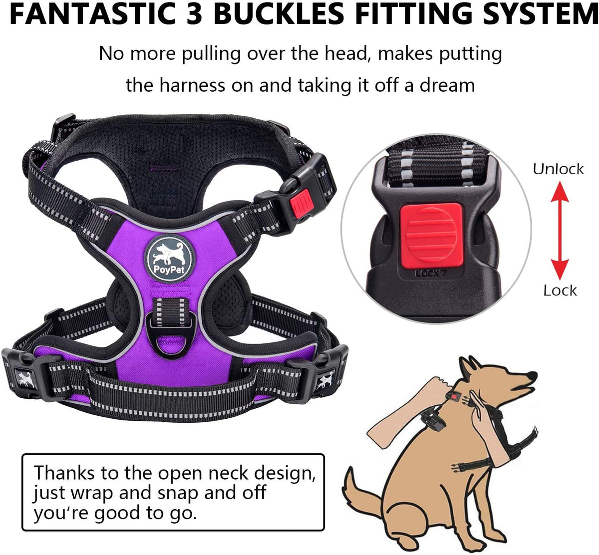 Medium No-Pull Dog Harness with Front Clip and Neck Release Buckle