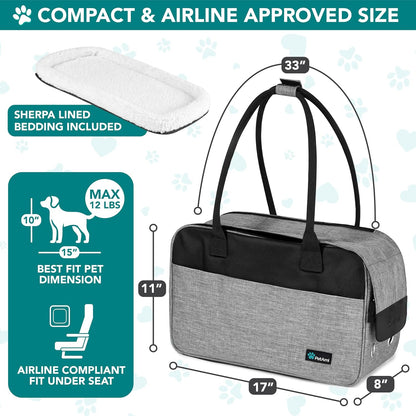 Airline-Approved Grey Small Dog Carrier with Pockets