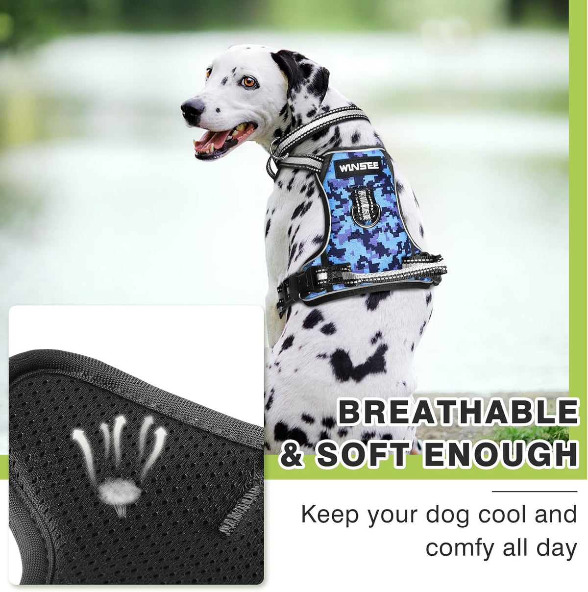 Adjustable No-Pull Dog Harness with Reflective Oxford Vest and Collar, Front/Back Leash Clips, Ideal for Small to Extra Large Dogs, Features Easy Control Handle for Outdoor Walks