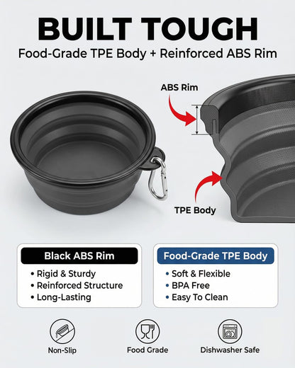 Collapsible Portable Dog Bowls - Set of 2 Durable Water Bowls