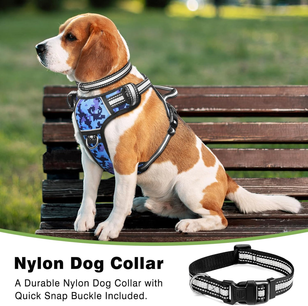 Adjustable No-Pull Dog Harness with Reflective Oxford Vest and Collar, Front/Back Leash Clips, Ideal for Small to Extra Large Dogs, Features Easy Control Handle for Outdoor Walks