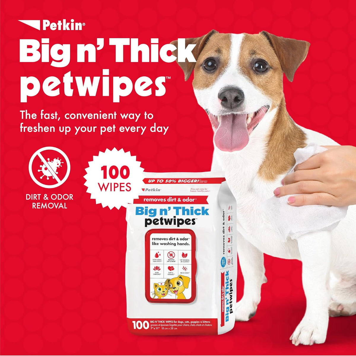 Premium Pet Wipes for Dogs and Cats - 100 Large Wipes for Effective Dirt and Odor Removal - Cleans Ears, Face, Butt, and Eye Area - Convenient for Home or Travel - 1 Pack