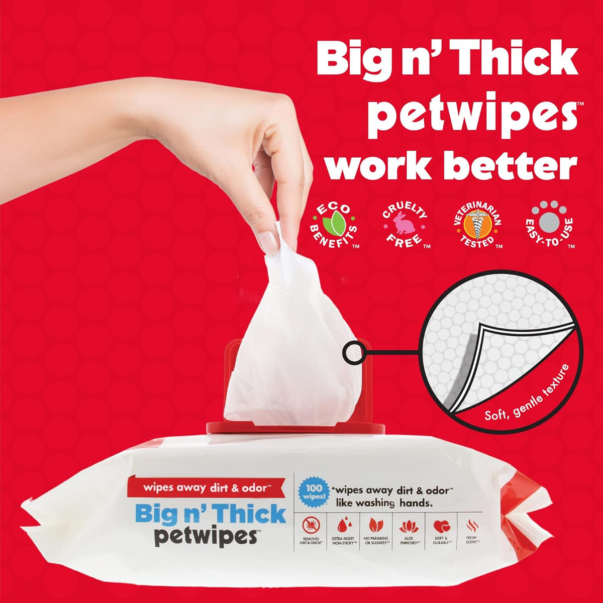 Premium Pet Wipes for Dogs and Cats - 100 Large Wipes for Effective Dirt and Odor Removal - Cleans Ears, Face, Butt, and Eye Area - Convenient for Home or Travel - 1 Pack