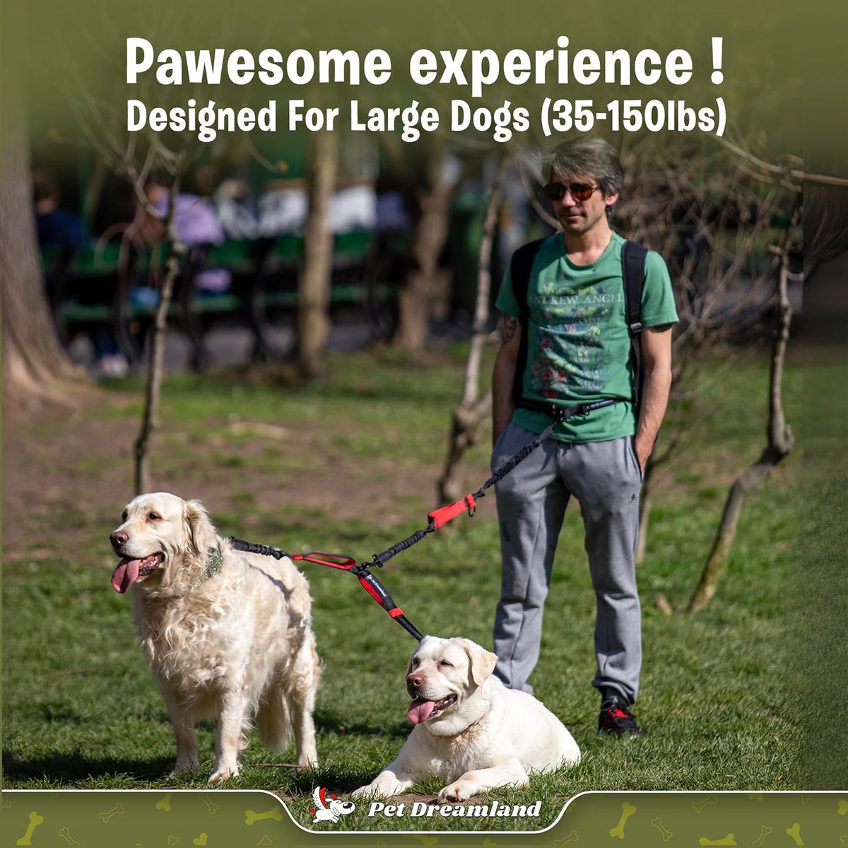 Premium Hands-Free Double Dog Leash for Large Breeds - Tangle-Free Design in Black & Red