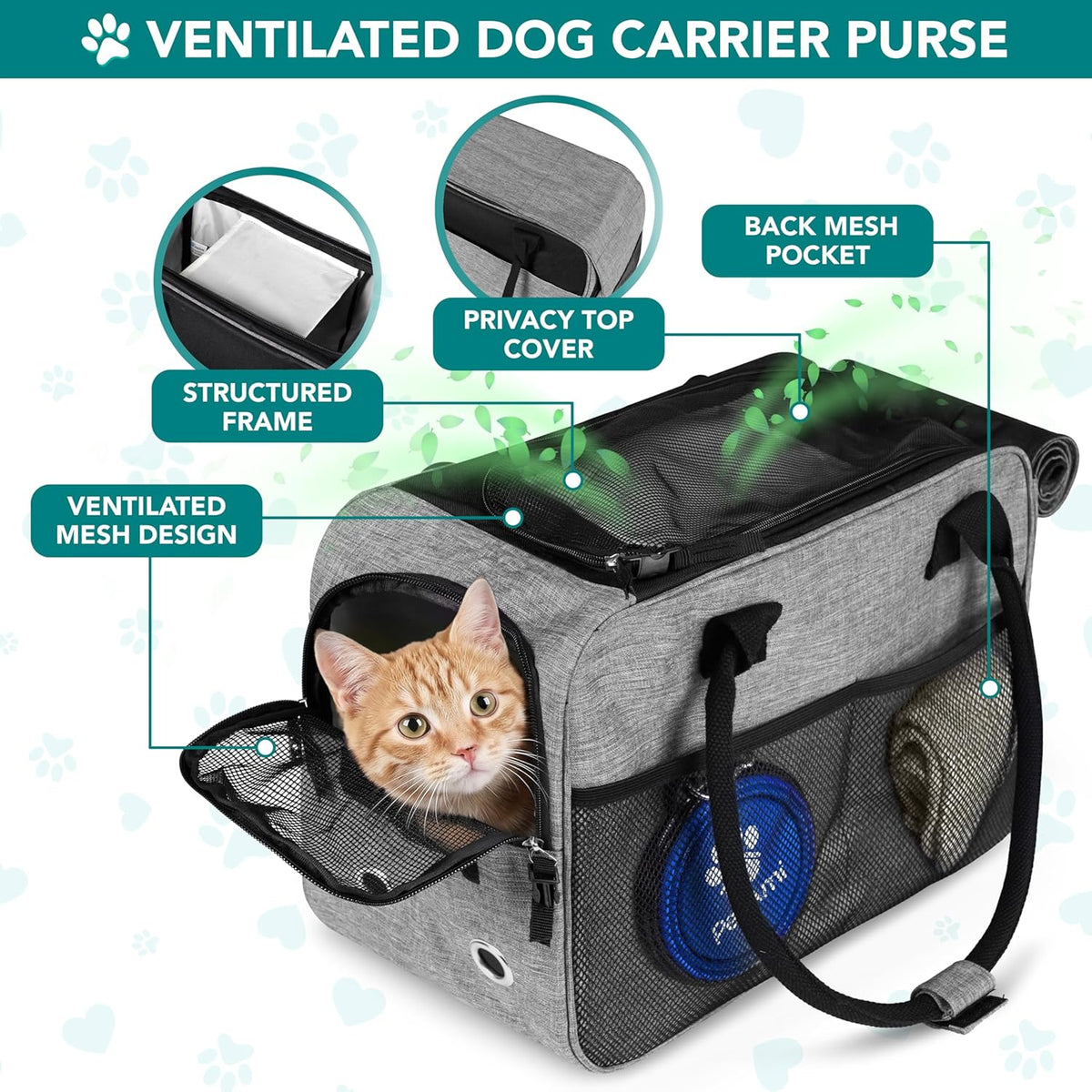 Airline-Approved Grey Small Dog Carrier with Pockets