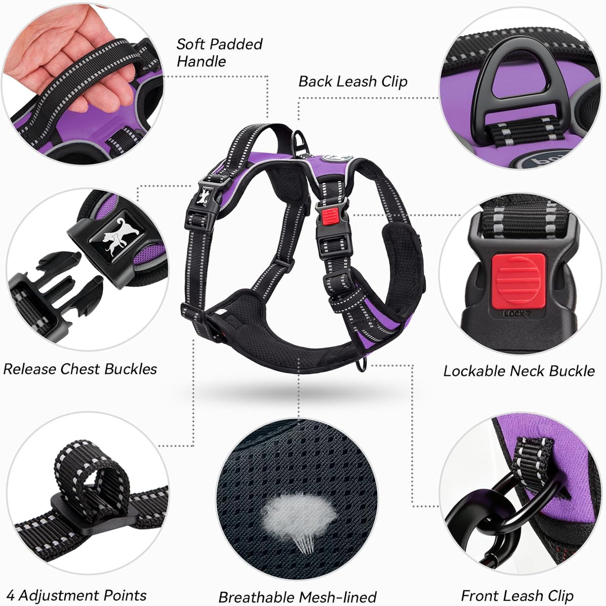 Medium No-Pull Dog Harness with Front Clip and Neck Release Buckle