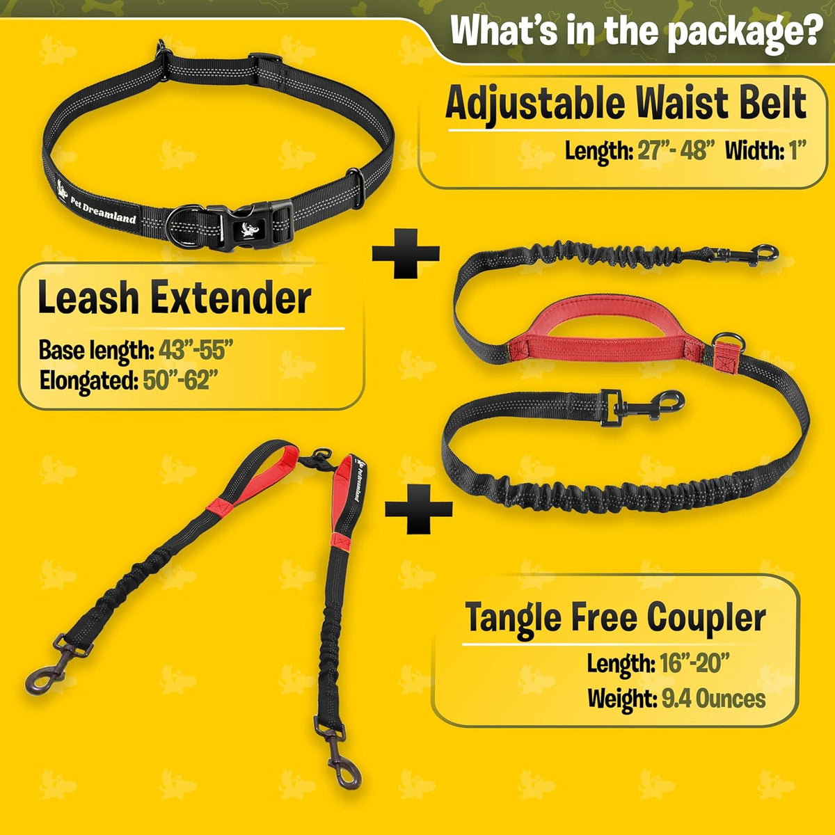 Premium Hands-Free Double Dog Leash for Large Breeds - Tangle-Free Design in Black & Red