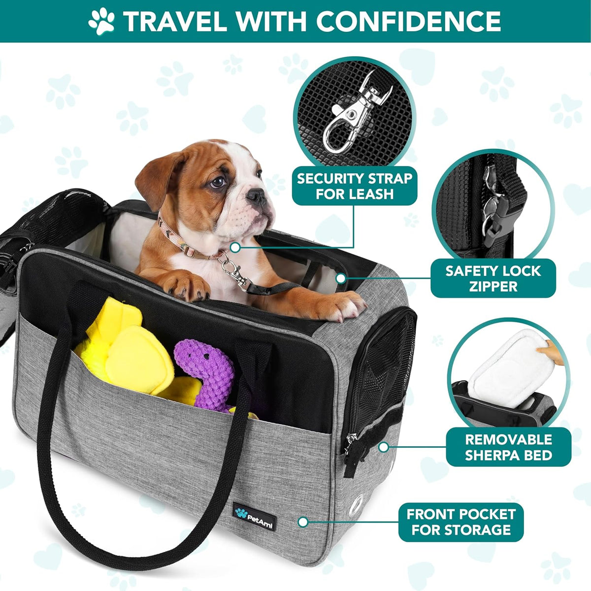 Airline-Approved Grey Small Dog Carrier with Pockets