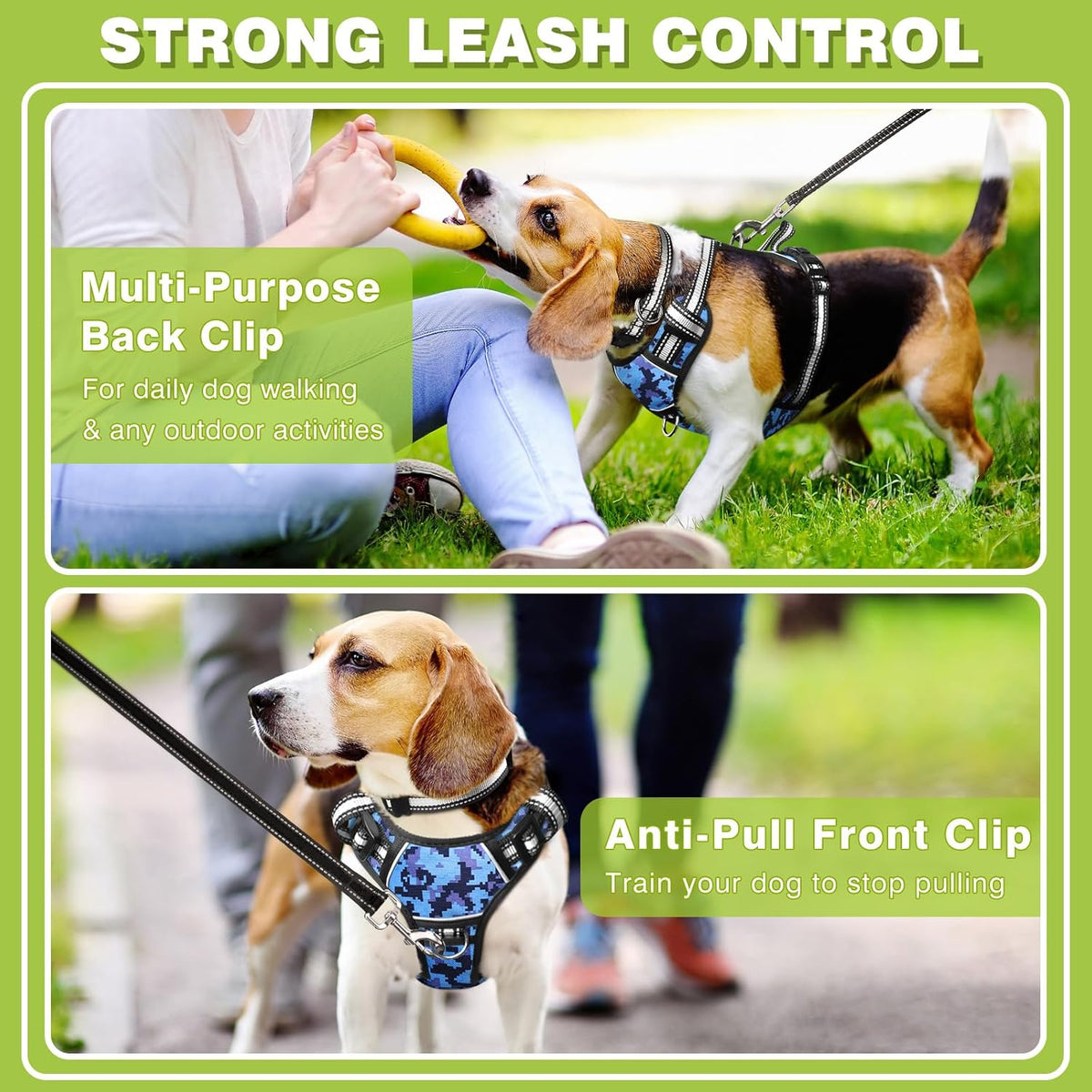 Adjustable No-Pull Dog Harness with Reflective Oxford Vest and Collar, Front/Back Leash Clips, Ideal for Small to Extra Large Dogs, Features Easy Control Handle for Outdoor Walks