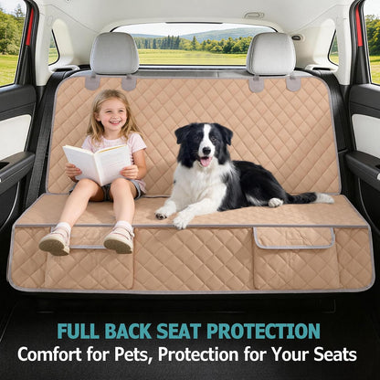 Waterproof Dog Car Seat Cover for Back Seat - Nonslip Protector for Kids, Universal Fit for Cars, Trucks, and SUVs (Beige)